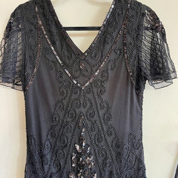 The PrettyGuide Women's Tiered Long Fringed Flapper Dress with Sleeves (size S) - Picture 6 of 8